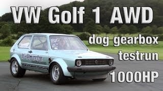 16Vampir Golf MK1 AWD 1000HP Dog gearbox testrun 100200kmh in 289s [upl. by Eetse]