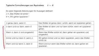 Aussagenlogik Formulierungen zur Äquivalenz [upl. by Nimaj360]