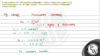 A weak monobasic acid is \ 5 \ \ dissociated in \ 001 \mathrmmoldm3 \ solution Limi [upl. by Ezechiel]