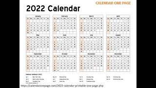 Printable Calendar 2022 One Page [upl. by Aerdnael886]