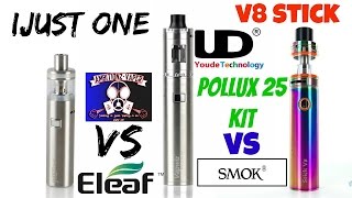 Starter Kit SHOWDOWN  ijust One VS Pollux 25 Kit VS V8 Stick  Review amp Comparison [upl. by Onitnerolf]