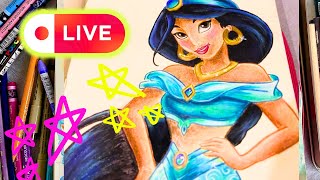 🍿LIVE  Drawing Princess Jasmine  Part 1 [upl. by Cassilda]