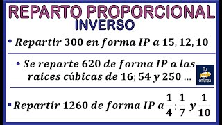 REPARTO PROPORCIONAL SIMPLE INVERSO [upl. by Ahsienak178]