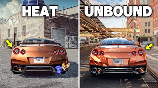 Side by Side Comparison  NFS UNBOUND VS NFS HEAT WHICH IS BEST  Nissan GTR [upl. by Brinson]