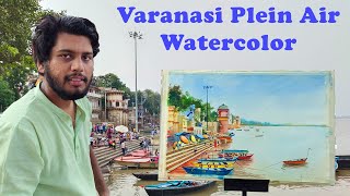 How to Paint Varanasi Ghat in Watercolor  Varanasi Plain Air Painting [upl. by Phillis]