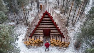 Man Built Amazing Log House Aframe Style  Start toFinish  bushcraftua1 [upl. by Nosyk]