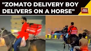 Zomato Delivery Hero Syed Farooq Rides Horse to Deliver Order Amid Fuel Shortage  India Today News [upl. by Adihsaar743]