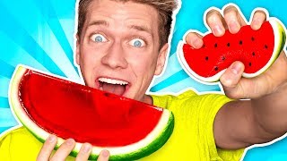 Making CANDY out of SQUISHY FOOD JELLO WATERMELON Learn How To DIY Squishies Food Challenge [upl. by Adiraf]