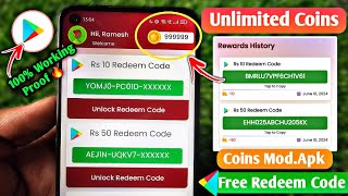 Unlimited Coins Mod🔥 free redeem code for playstore at ₹0  How to get free google redeem code [upl. by Anelet]