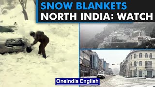 Snowfall in North India  White winter in Himachal JampK  Watch  Oneindia News [upl. by Assillem885]