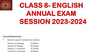 Part 2 CLASS8 English  Annual Exam 2024 Sample Question Paper with Solution KV CBSE  Term2 [upl. by Hugo]