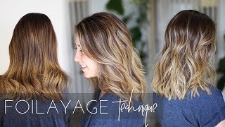 Foilayage Hair Technique  How to Balayage Brunette Hair Easy Tutorial [upl. by Seyah]