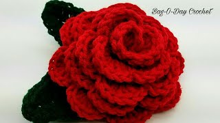 Crochet Rose  Easy Beginner Crochet Rose  Bag O Day Crochet Tutorial [upl. by Amleht540]