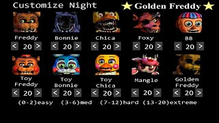 1020 EXTREME MODE  FIVE NIGHTS AT FREDDYS 2  GOLDEN FREDDY  MODO 1020  CUSTOMIZE NIGHT [upl. by Notlaw]