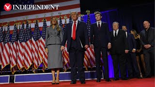 Trump joined by Melania Baron and Trump children on stage at election party [upl. by Eladnar755]