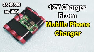 12v battery charger with mobile charger  DC 5v to 12v  18650 bms module [upl. by Philippe]