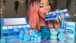 ASMR EDIBLE JEFFREE STAR BLUE BLOOD PALETTE FAKE CANDY MAKE UP DIAMONDS SHOT GLASS MUKBANG 먹방 [upl. by Aidam]