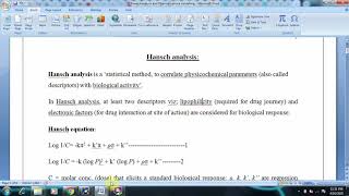 Hansch AnalysisHansch Equation pharmacophore modelling [upl. by Studdard]