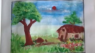 Finger painting art for kids how to draw scenery [upl. by Orvan]