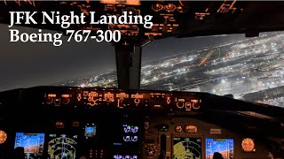 Boeing 767300 JFK Night Landing  Cockpit View [upl. by Docila647]