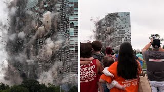 A hurricane damaged Louisiana skyscraper is imploded [upl. by Aihk574]