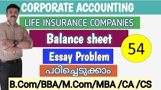 Preparation of Balance sheetAccounts of Life InsuranceCorporate AccountingMalayalam [upl. by Ayotaj]