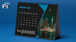 How to Design New Year Calendar 2021 in Adobe Photoshop  Desk Calendar Design  Vertex Graphic [upl. by Avek]