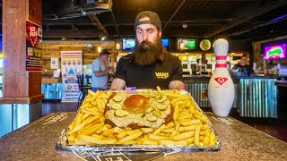 YOU WIN A HUGE TROPHY IF YOU FINISH THIS FOOD CHALLENGE IN A BOWLING ALLEY  BeardMeatsFood [upl. by Zischke]