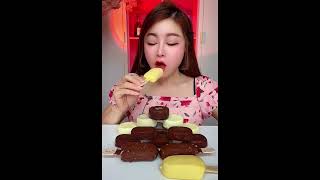 Asmr eating ice cream two flavor banana chocolate Crispy delicious short video [upl. by Novi809]