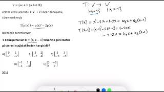 Lineer Cebir Lineer Dönüşümler Soru Çözümü 2 2016L Benzer öabtmatematik [upl. by Oinota524]