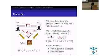 QIP2023  Decidability of fully quantum nonlocal games with noisy maximally entangled states MQin [upl. by Secundas]