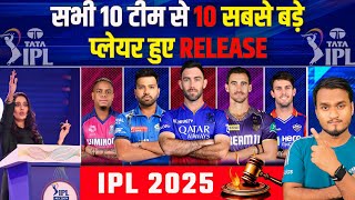 IPL 2025 All Teams 10 Biggest Release Player List  IPL 2025 Mega Auction [upl. by Devi331]