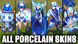 All New Porcelain Skins Spotlight Ezreal Lux Lissandra Kindred Amumu League of Legends [upl. by Susie]