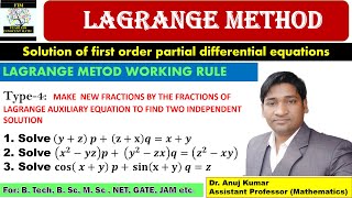 Lagrange Method for Partial Differential Equations  Lagrange Method PDE  Type 3 Questions [upl. by Lehplar]