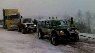 Wrangler Cherokee and GClass vs Volvo 18 wheeler [upl. by Sorkin]