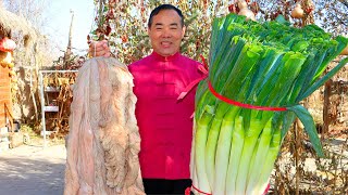 World Biggest Green Onion Grilled with Fat Intestines Best Combination for BBQ Uncle Rural Gourmet [upl. by Winne]