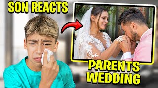 11 Year Old Son REACTS To Our WEDDING VIDEO EMOTIONAL 😢 [upl. by Sumetra]