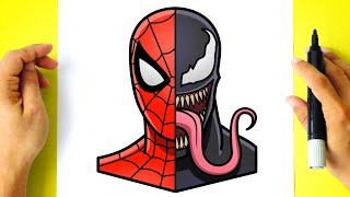 How to DRAW SPIDERMAN vs VENOM step by step [upl. by Raama869]