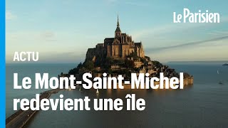 Les images extraordinaires du MontSaintMichel qui redevient une île grâce à la marée haute [upl. by Booze909]