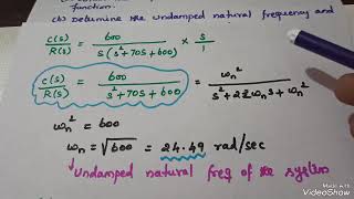 Calculation of Transfer Function Undamped natural frequency and damping ratio [upl. by Clovah]