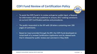 CDFI Certification Application Overview [upl. by Aikcir136]