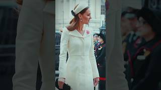 Catherine in a white coat dress with a matching hat Anzac Day service at Westminster Abbey in 2022 [upl. by Sutton]