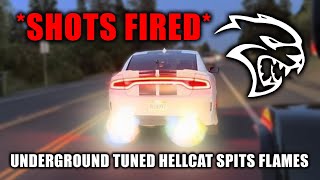 Crazy Hellcat Shoots Massive Flames Cops mistake backfire for GUNSHOTS [upl. by Anaibib]