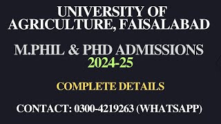 UAF MPhil GAT amp PhD GRE Admissions 2024  UAF Postgraduate Admissions 202425 [upl. by Darwen]