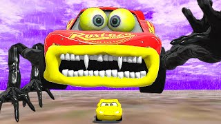 Escape From Lightning McQueen Crazy Cyborg Eater  Monsters Cars Ride Chase  BeamNG Drive [upl. by Dodds11]