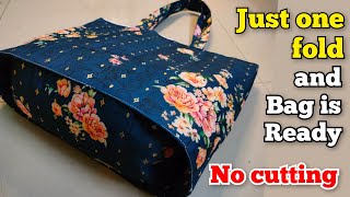 No Cutting  Just one fold and bag is ready shopping bag cutting and stitching DIY tote bag purse [upl. by Faso]