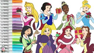 Disney Princess Coloring Book Compilation Rapunzel Mulan Ariel Belle Aurora Tiana Cinderella Snow [upl. by Valdes]