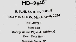 Bsc 1st Year Chemistry 1st Paper 2024 Durg University 2024 Bsc Paper 2024 inorganic and physical [upl. by Enytsirk]