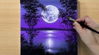 Full Moon Painting  Acrylic Painting for Beginners  STEP by STEP 173  보름달 풍경화 [upl. by Karmen307]