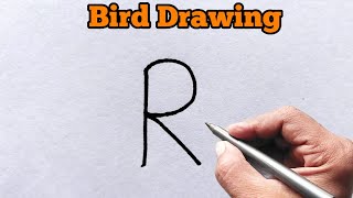 How to draw cute bird from letter R  Easy bird drawing for beginners  Letter drawing [upl. by Nosredna]